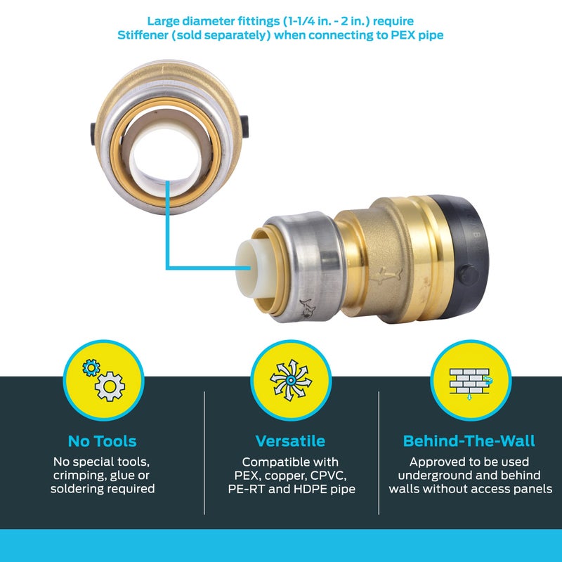 SharkBite 1-1/4 Inch x 1 Inch Reducing Coupling, Push to Connect Brass Plumbing Fitting, PEX Pipe, Copper, CPVC, PE-RT, HDPE, UXL013528 - Image 3